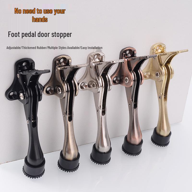 Zinc Alloy Foot Pedal Door Stopper - Anti-Collision Device for Bedroom, Bathroom, Glass, or Wooden Doors.