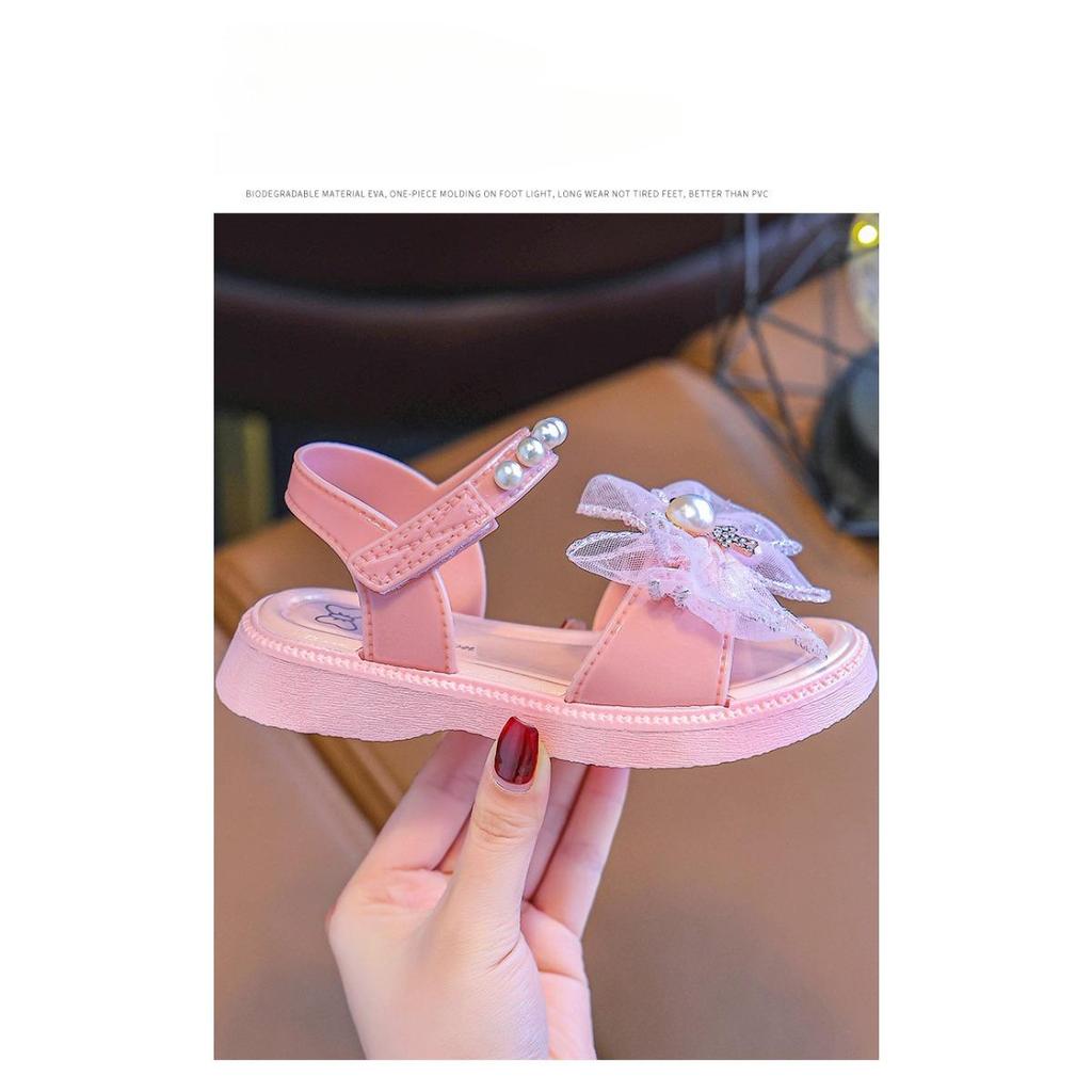 Sandalias de Niña Verano Zapatos de Princesa con Velcro de Suela Blanda para Niños Lazo Pequeño, Mediano, Grande Verano para Niñas