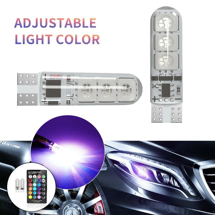 2/4pcs T10 W5W Led 194 168 W5W 5050 SMD Car Dome Reading Light Automobiles Wedge Lamp RGB LED Bulb With Remote Controller