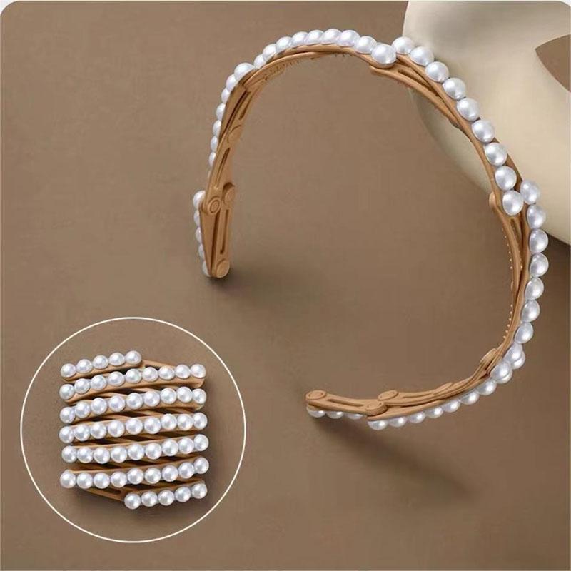 New Foldable and Extendable Pearl Headband Women Travel Portable Storage Face Wash Makeup Non-slip Hair Hoop Hair Accessories