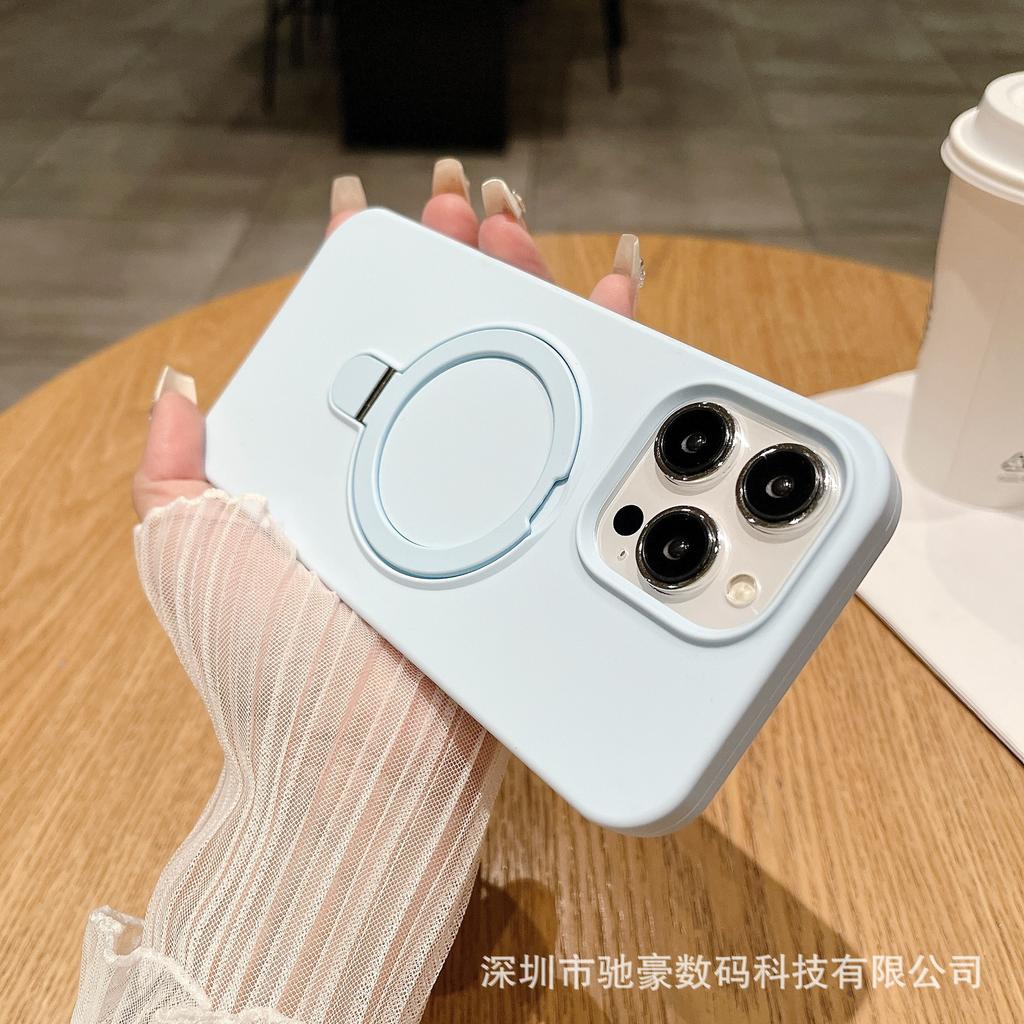 Applicable To iPhone17promax Liquid Magnetic Suction Bracket Mobile Phone Case Apple 16 Silicone Anti-drop Large Hole Anti-drop Cover