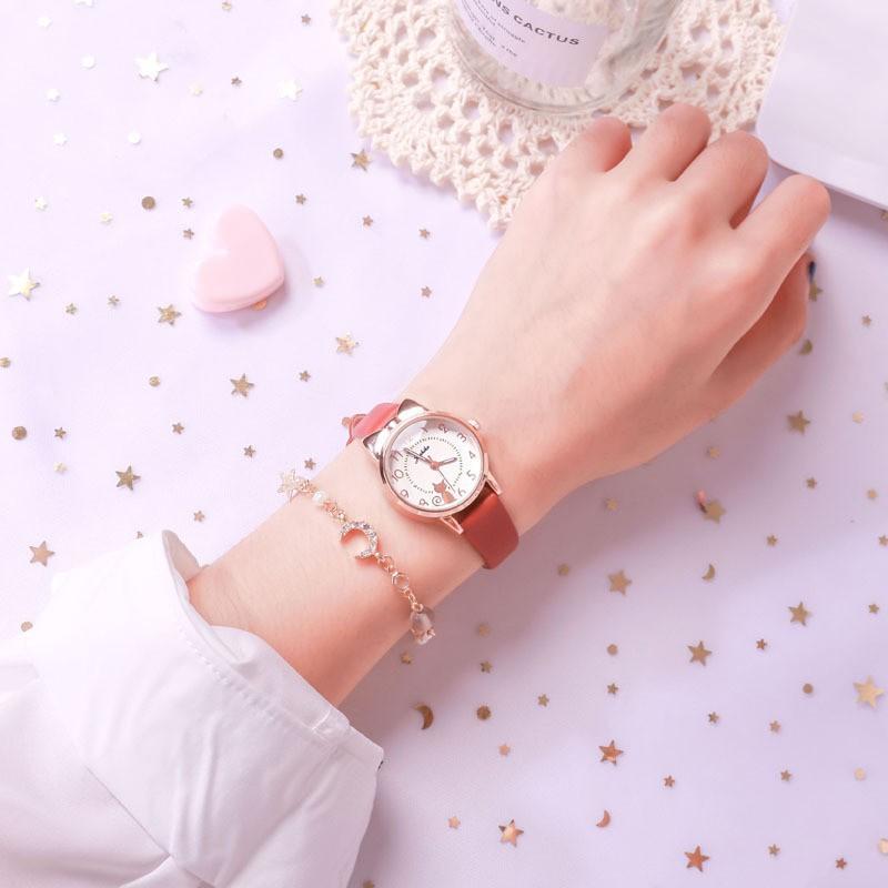 Quartz Watch, Women's Model, Seven-point Cat, Six-point Cat, Love Luminous Needle Student Watch
