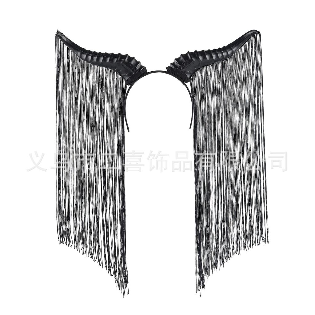 Dark Witch Halloween Demon Dress Up Headband Croissant Tassel Decoration Headband Headband Party Prom Props