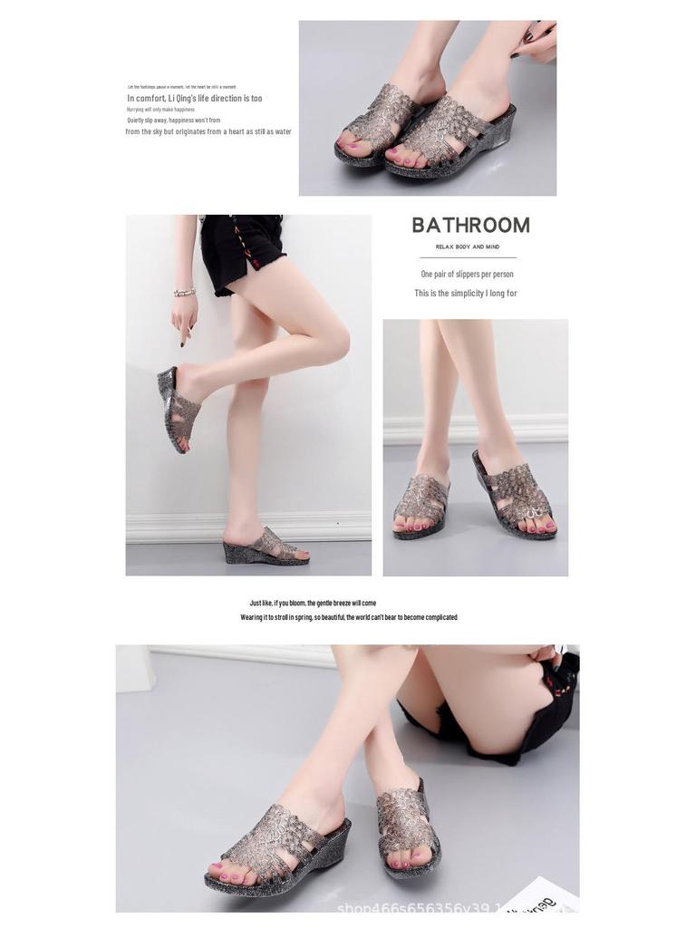 Damen Dicke Sohle Kristall Hoher Absatz Transparent Pantoletten