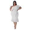 2023 Plus Size Women's European & American Fashion Slim Fit Ruffle Strapless Midi Dress