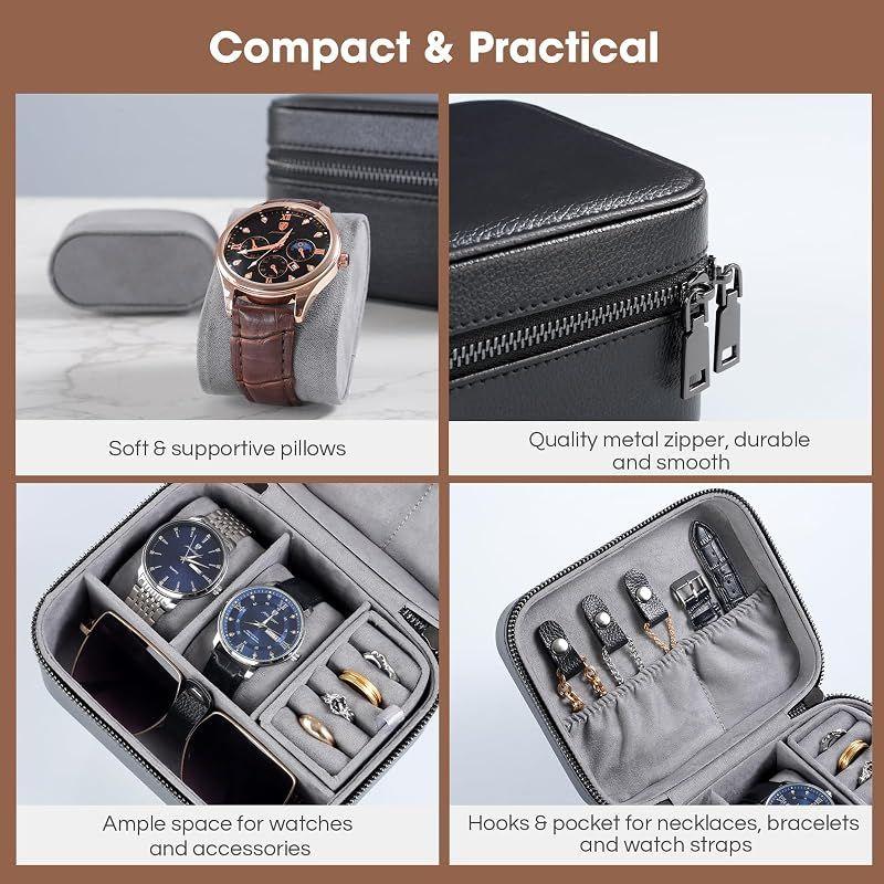 Used [New] ProCase Travel Watch Case, Storage for 2 Watches, Men's, PU Leather, Accessories Organizing, Portable - Black
