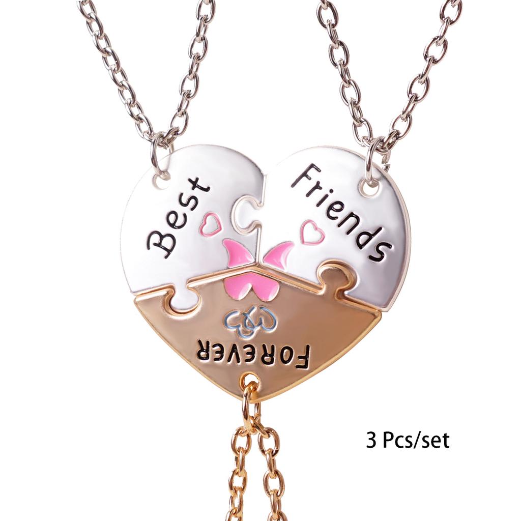 3 Pcs/set Best Friends Forever Heart Pendant Necklace For Women Adjustable Love Broken Heart BFF Choker Party Jewelry Accessorie