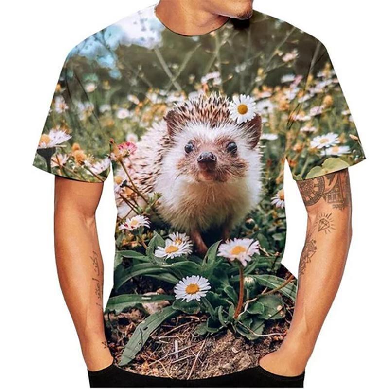 Summer Hedgehog 3D Print T-Shirt Street Casual Men’s Fashion Short-Sleeve Crew Neck Top
