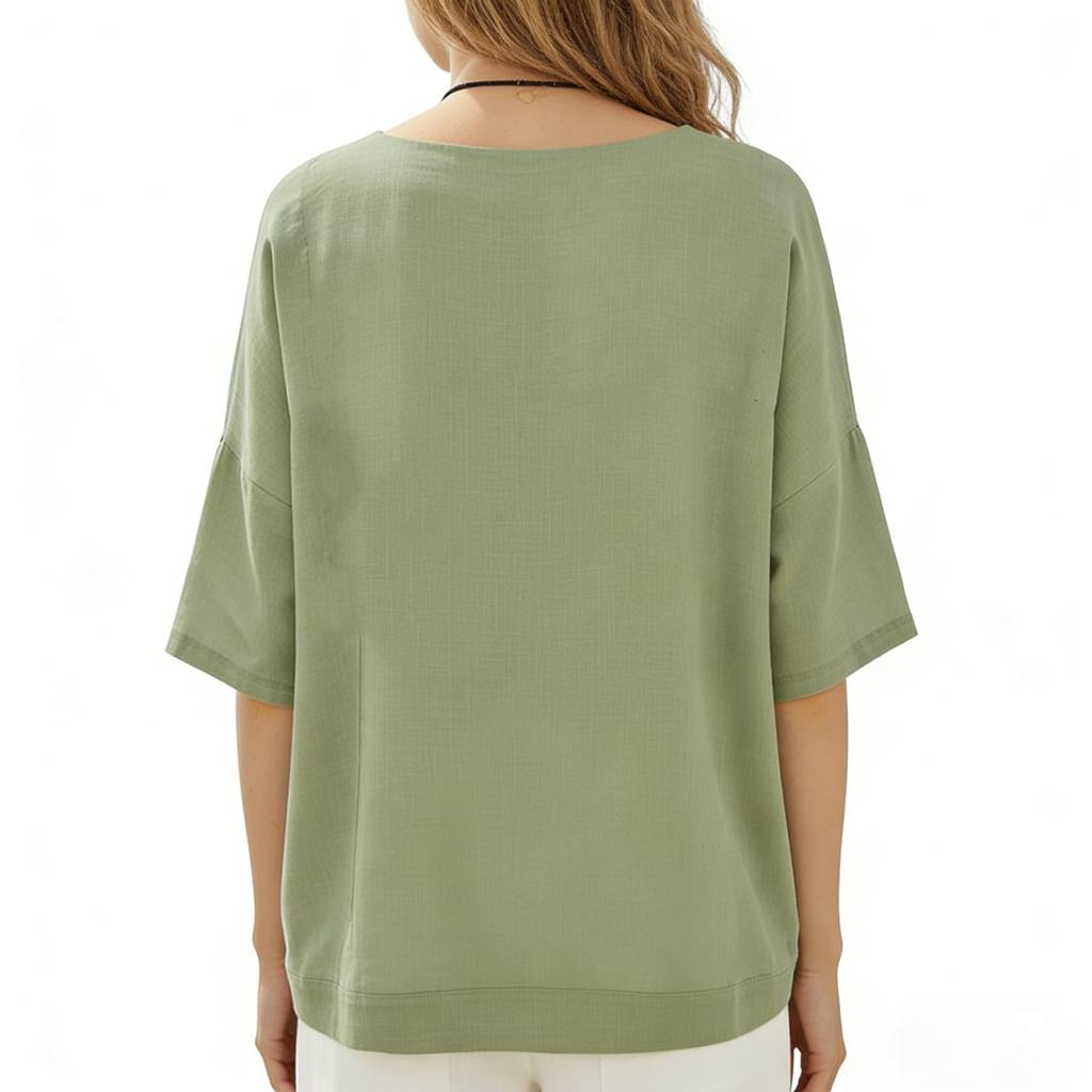 Dam Bomull Linne Blommig Tryck T-shirts Casual Lös Kortärmad Blus Topp