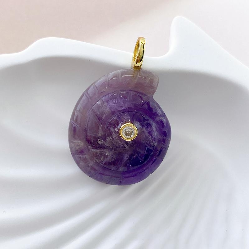 Snail Shell Shaped Carved Natural Crystal Stones With Zircon Amethyst Quartz Tiger Eye Gemstone For Diy Necklace Pendant