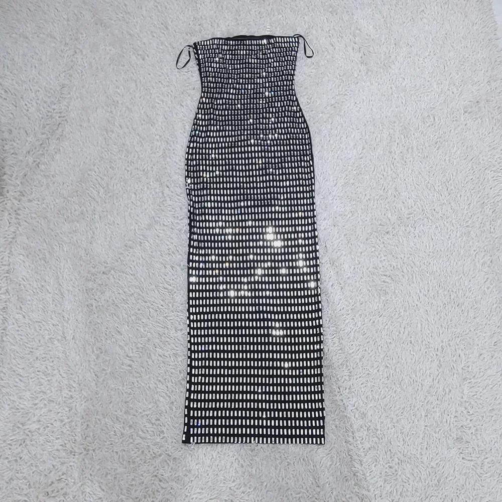 Sparkling Diamond Tube Top Party Dress – Medium-Length Evening Wear