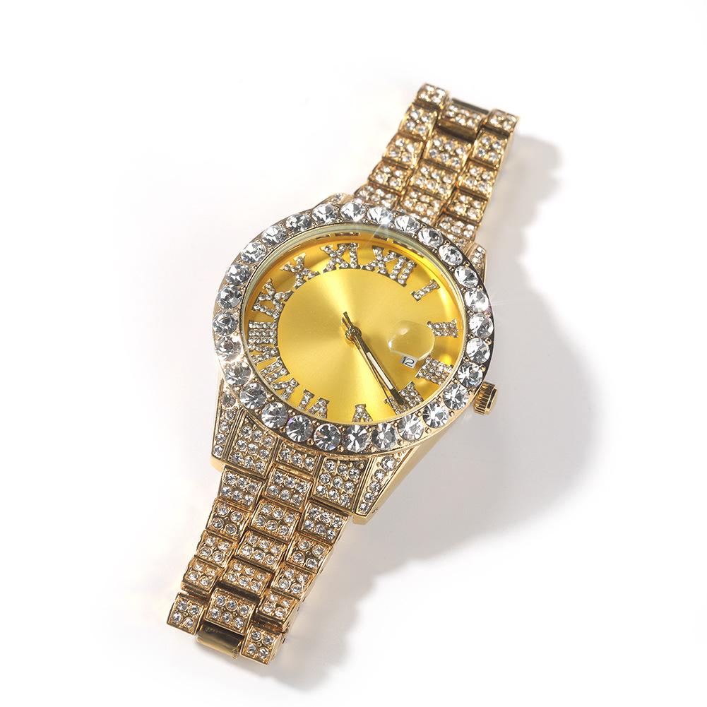Roman Numerals Diamond-encrusted Men's Watch Trendy Brand Green-faced Large Dial Quartz Watch, One Piece Is Sent On Behalf of Others.