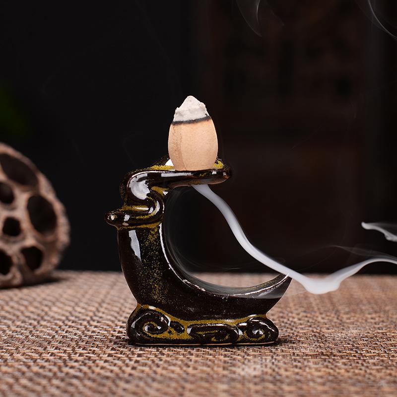 

YXYMCF Backflow Incense Burners Gourd Turn Things Around Cone Censers Ceramic Mini Desk Ornaments mustard Zen Incense Holder 1pc