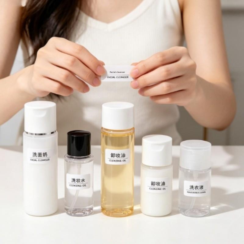 1/100PcsEnglish Cosmetic Label Stickers Transparent Waterproof Self Adhesive Tags Portable Mark for Travel Refill Bottle Sorting
