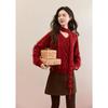 Mìxiù Women's Wine Red Pullover Sweater with Tassel Scarf