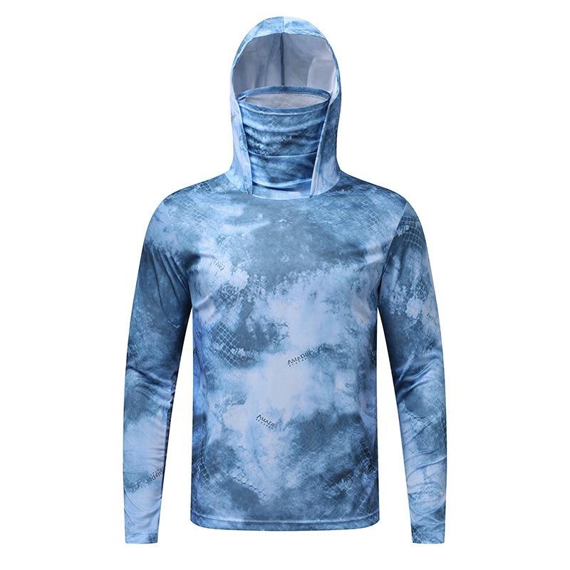 Men's Camouflage Ice Silk Quick-Dry Fishing Shirt with Matte Mask - Long Sleeve, Summer Cool, Sun Protection.