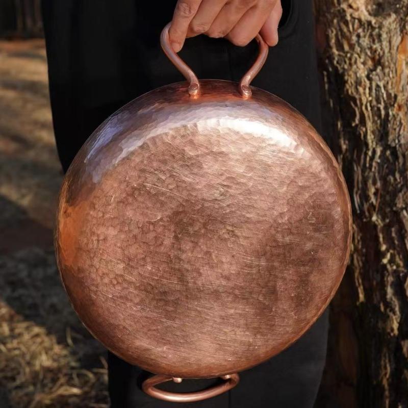 Handcrafted Vintage Copper Pot,Camping Frying Pan Cooking Utensil Simmering and Pasta Stewing,Hammer Texture 25 cm Handheld Pot