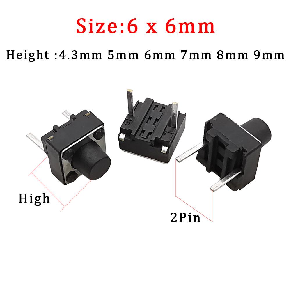 20/50/100 Pcs Micro Tactile Switch Momentary Tact DIP Switch 2 Pin 6 X 6 Mm Micro Touch Push Button Switch High 5 Mm 6 Mm 7 Mm 8 Switches4