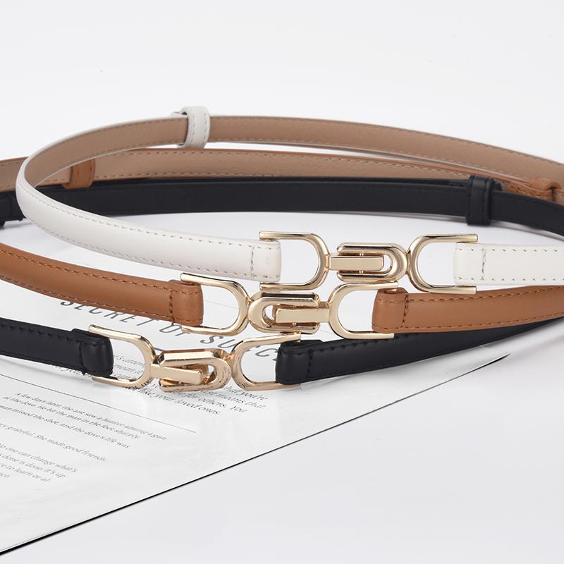 Niche Design Versatile Slim Fit Alloy Buckle Belt Fashionable Thin Tight PU Belt Suitable For Casual Pants and Dresses