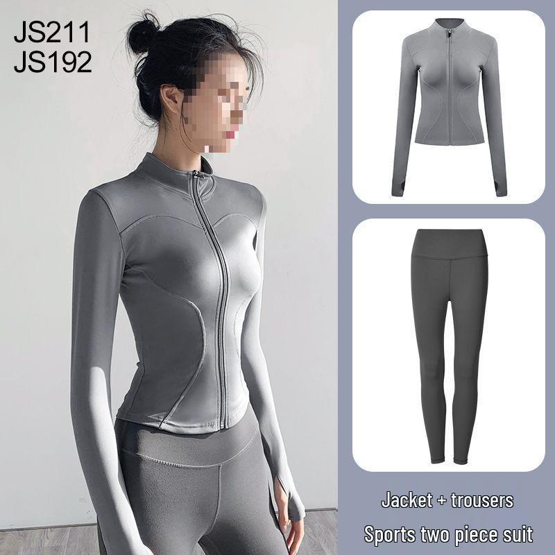 Women's Quick-Dry Yoga Suit: Stand Collar Jacket & Long Sleeve Top for Running & Pilates