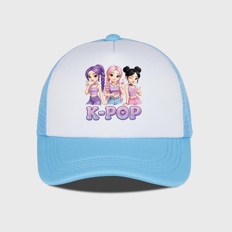 

Y2K-Style Baseball Cap with K-Pop Print Design | Summer Mesh Trucker Cap | Festival Gift | Streetwear Sun Hat | Perfect Gift