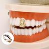 Halloween Vampires Fang Grillzs Flame Textured Gold Tooth Cap Solid Openwork Copper Dental Jewelry for Holiday Party