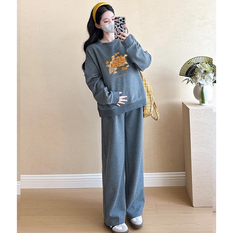 Maternity 2025 Spring/Autumn Outdoor Fashion Dark Grey Sweatshirt & Trousers Set