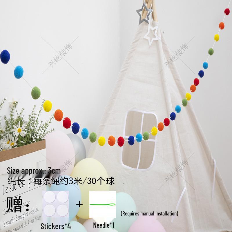 Children’s Room Pompon Bunting Decoration - Birthday Party Tent Backdrop Ornament