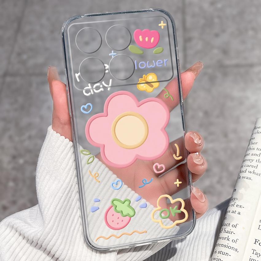 Case For Redmi K70e K60e K80 K70 K60 K50 K40 K30 K20 Pro K30i Cute Cartoon Piggy Pattern Phone Cover Transparent TPU Anti Fall Shell For Redmi Housing