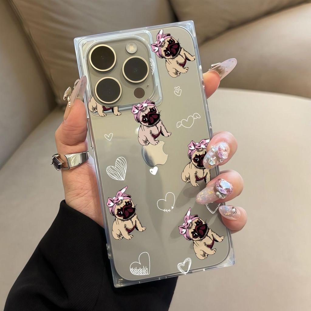 Clear Square Back Tube Case Protection For iPhone 16 ProMax 12 11 15 Plus 14 Pro Max 13 Anti-Oxygen,Many Puppies Pattern Casing