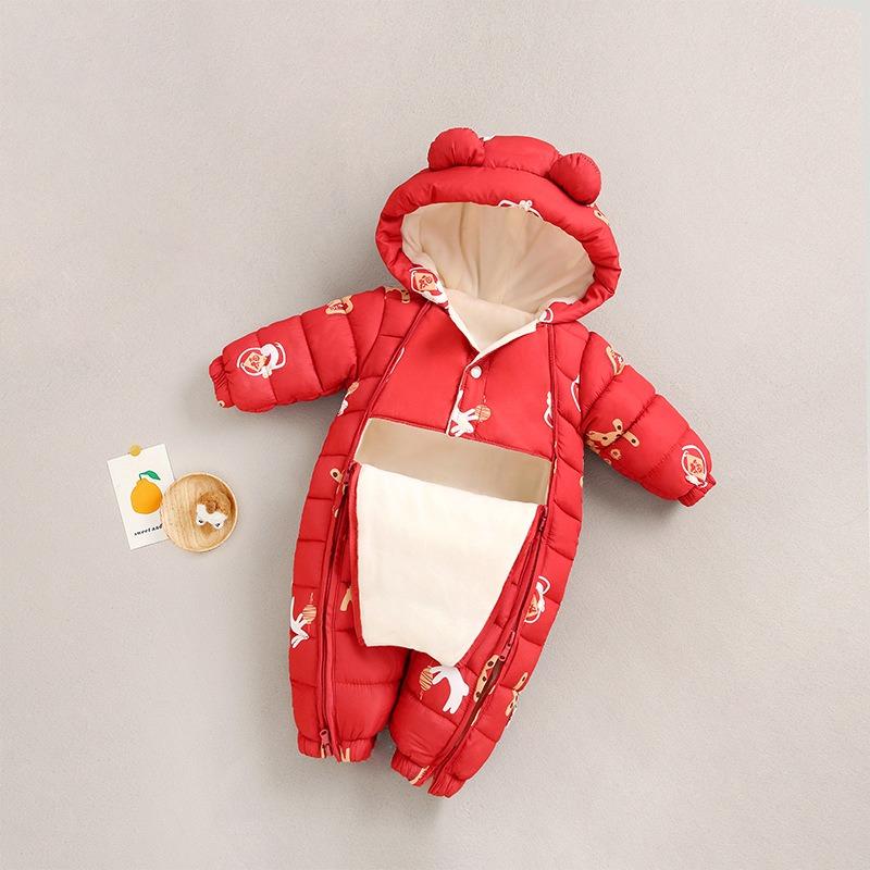 Warmer dicker Fleece Baby Strampler mit langen Ärmeln Neugeborenes Baby Winter Krabbelkleidung