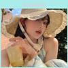 French Straw Hat Summer Sunshade With Lace Edging For Women