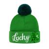 St. Patrick's Day Shamrock Hat Irish Cuffed Pom Knit Hat Green Sequins Clover Skull Cap for Women Men Party Costume Accessory