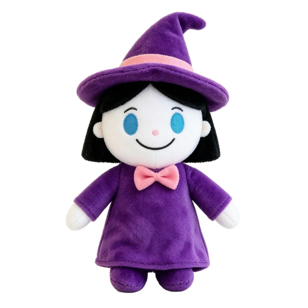 Plush Soft Stuffed Doll Witch Character with Hat and Bow Tie Halloween Plush Toy Gift for Kids and Collectors