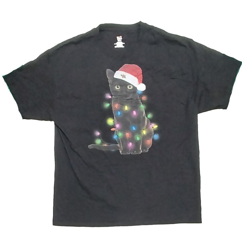 Black Cat Christmas Tree Lights T-Shirt - XL Unisex T-Shirt S