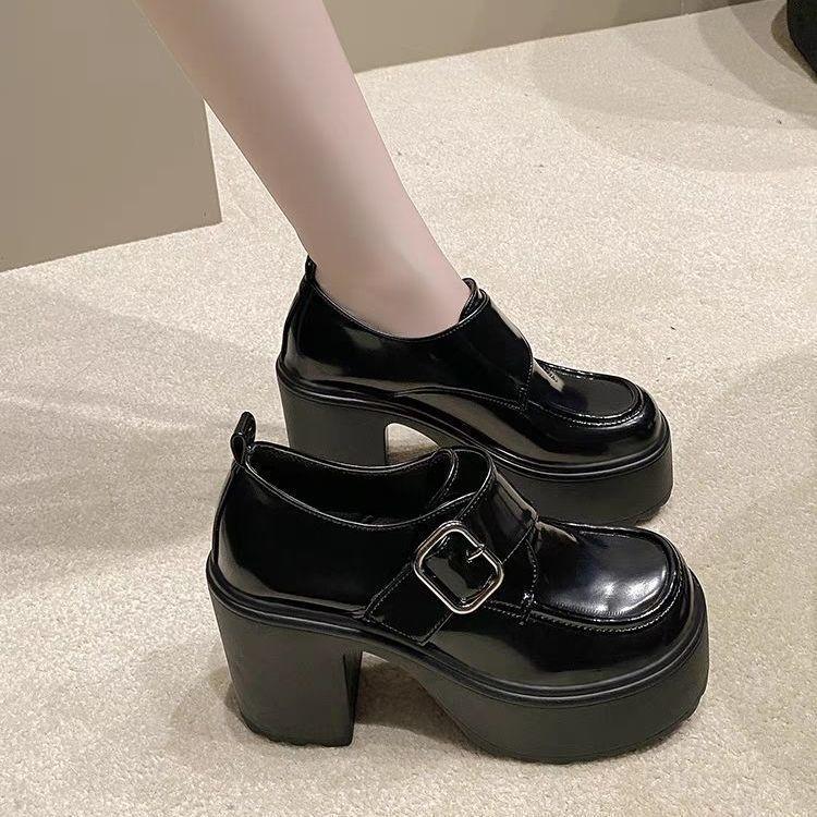Platform loafers women's spring and autumn new models, small thick heels, single shoes, wind and small leather shoes