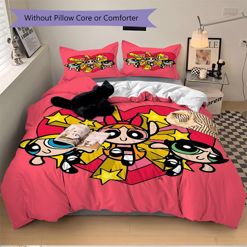 3-teiliges Powerpuff Girls Bettwäsche-Set, Weiche und bequeme Bettbezüge, Gästezimmer (1*Bettbezug + 2*Kissenbezüge, ohne Füllung) yy251024193
