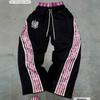 Pantalon de survêtement à rayures rétro avec badge imprimé lettre pour homme - Coupe ample droite - Streetwear - Pantalon décontracté