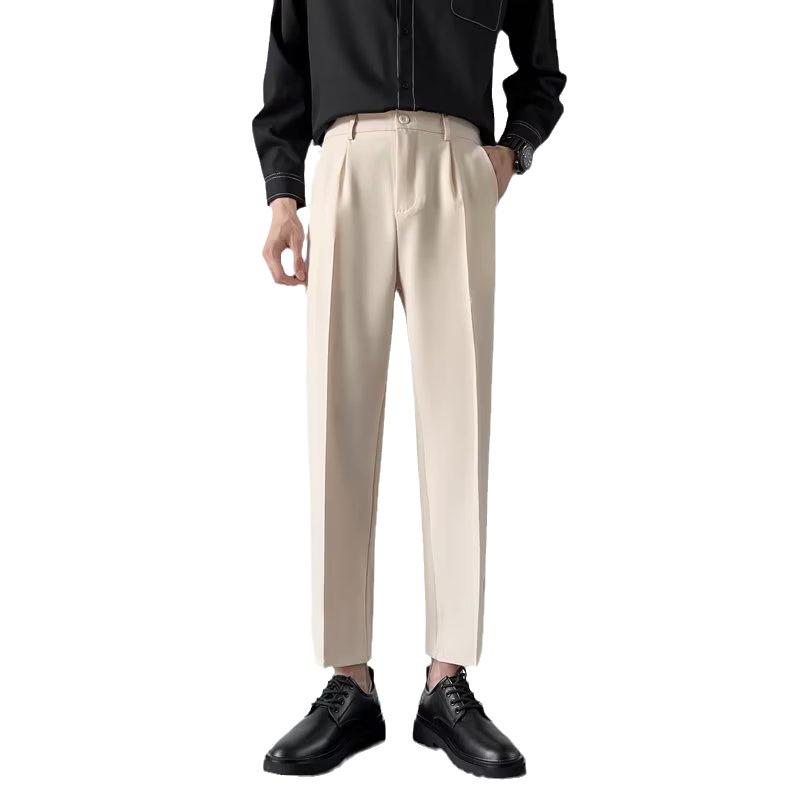 Light and mature pants men's autumn new ins trend loose and drape straight pants fashion solid color nine-point casual pants