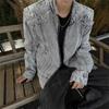Mens Denim Jacket Heavy Stitching Design Retro Streetwear Loose Fit Stand Collar Casual Outerwear