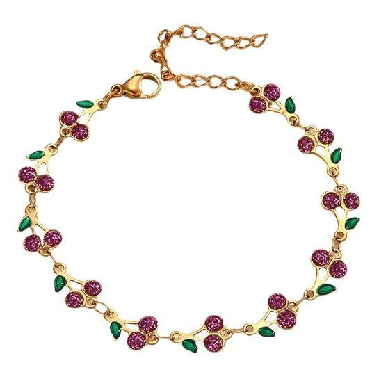 Popular ins casual and elegant wind titanium steel bracelet fruit cherry bracelet 18k gold electroplated stainless steel bracelet