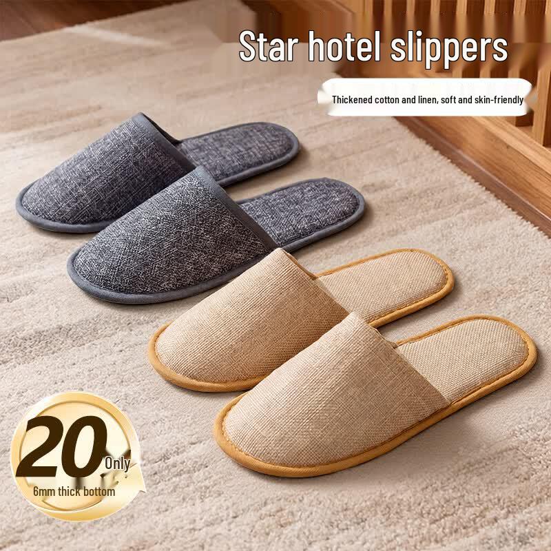 Disposable Cotton Linen Slippers (10 Pairs)