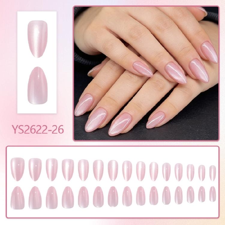 30 Pieces Reusable Faux Nail Pink Cats Eye Effect Almond Shape Press On Nail For Various Occasions