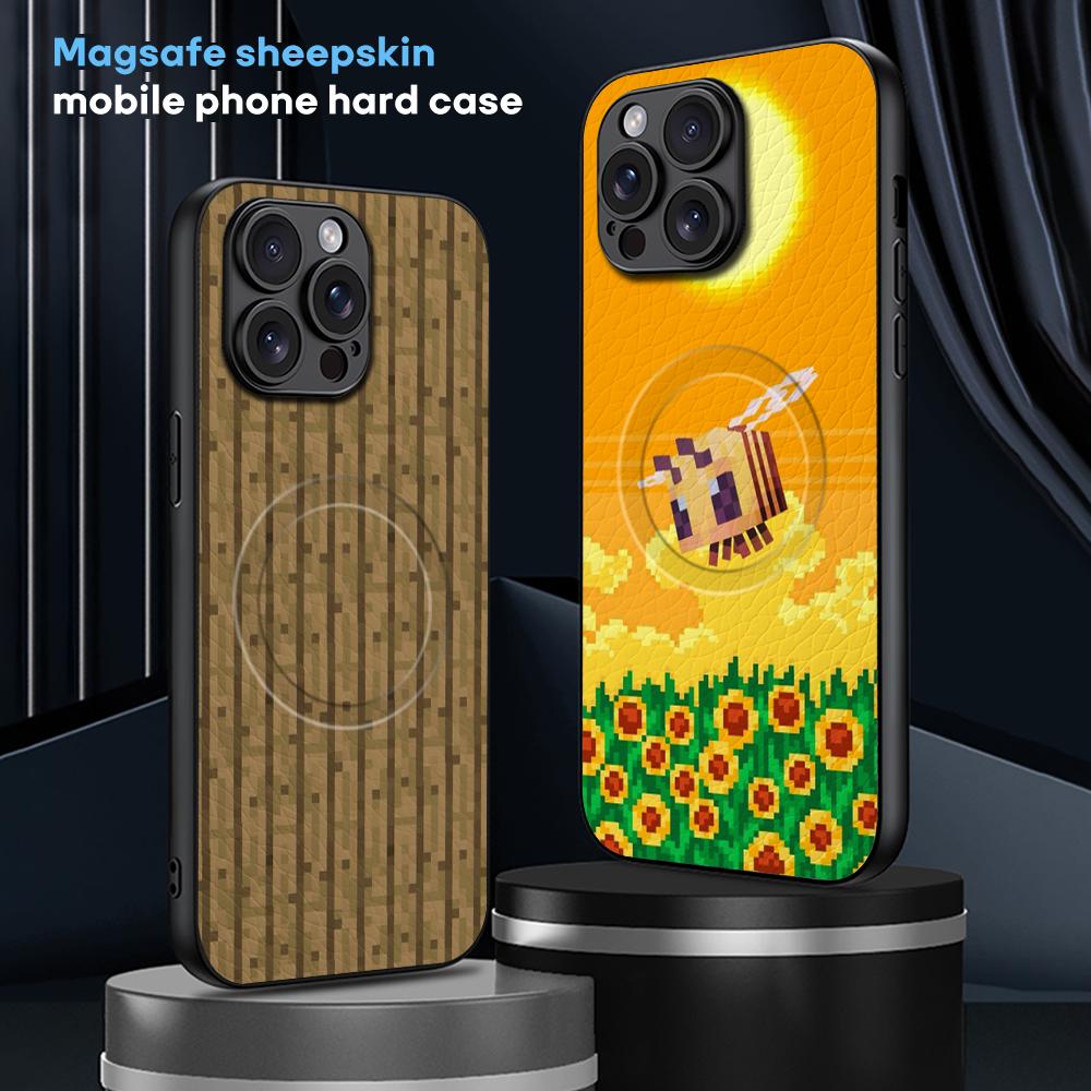 Minimalist pixel fashion mc monster Phone Case For iPhone 16 15 14 13 12 11 Plus Pro Max High-end Luxury Magsafe Sheepskin