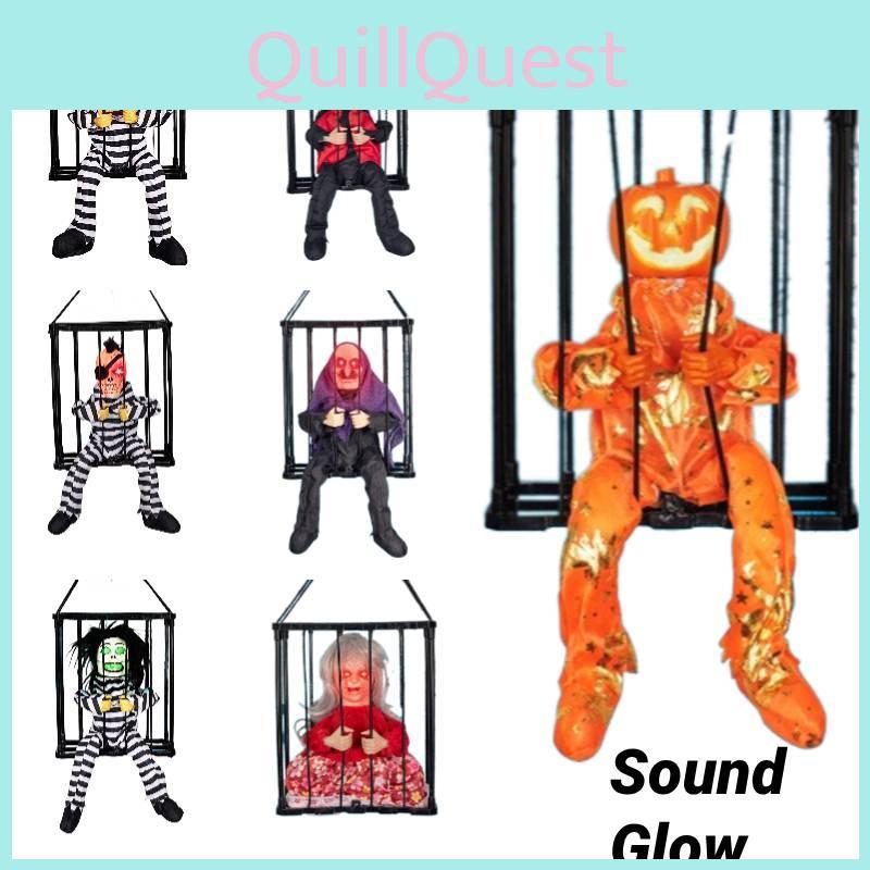Zonghong Halloween Hanging Ghost Decor Cage Toy Scary Prisoner Witch With Glowing Eyes And Sound Effects cm
