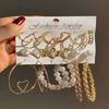 6Pairs 18K Gold Plated Alloy Earrings Set Stainless Steel Post CZ Pearl Heart Hoop for Women Fashion Jewelry