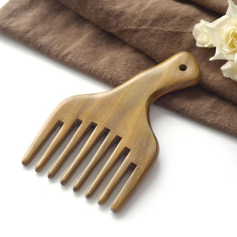 Wide tooth massage wooden comb Thick sandalwood hair comb tickling head Green sandalwood comb No paint No wax