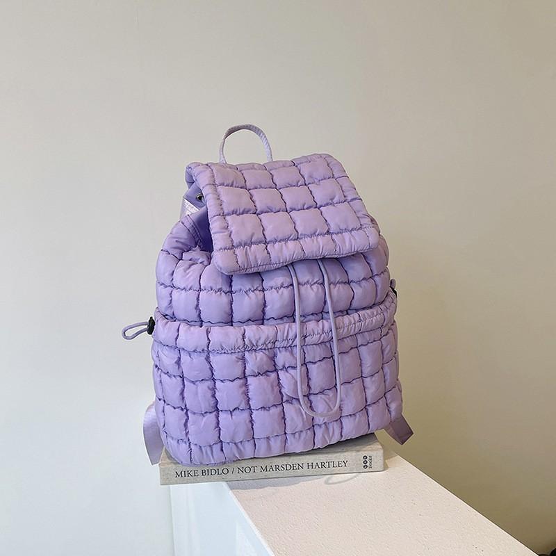 Down Pleated Backpack Women's Bag Cross-border Cloud New Large-capacity Simple Plaid Puff