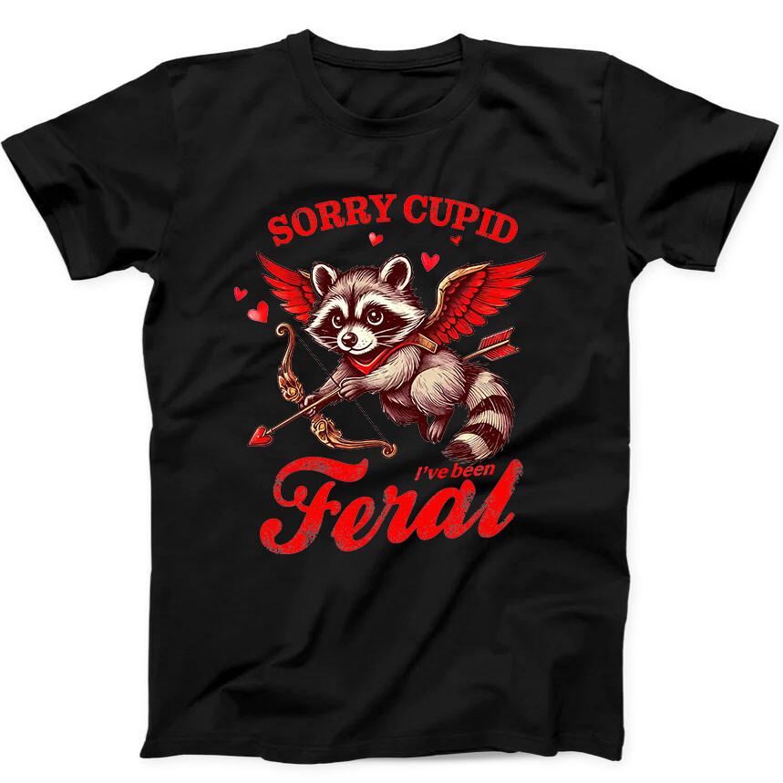 

Valentine s Day Cupid Feral Raccoon Meme Funny Gift Black Tee T Shirt 347 4XL