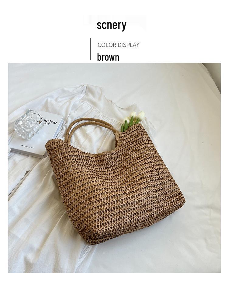 2026 Spring/Summer Women's High-End Straw Woven Tote Bag - Large Capacity Beach Bag